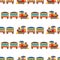 Vector Seamless Pattern with Cartoon Steam Train. Vector Boys Toy Steam Train.