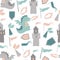 Vector seamless pattern with castle, horse and prince