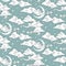 Vector seamless pattern with celestial bodies - moons, stars and clouds. Pastel hand drawn textile or wrapping design