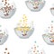 Vector Seamless Pattern, Cereals, Different Breakfast Illustrations on White Background, Chocolate Pads, Corn Flakes.