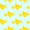 Vector Seamless pattern Chickens bird yellow color on blue background