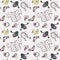 Vector seamless pattern children`s things, freehand cartoon, hand  drawn, short babyâ€™s undershirt without buttons, wraparound