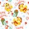 Vector seamless pattern with Christmas chickens