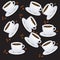 Vector seamless pattern with coffee cups. Backdrop with beverages for menus, cafes, bars and any other design.