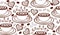 Vector seamless pattern with coffee cups, hearts and coffee beans