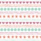 Vector seamless pattern with colored hand drawn stars, circles, hearts and strips