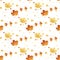 Vector seamless pattern with colorful autumn leaves, stars and heart . Various red, orange and yellow leaves on light grey backgro