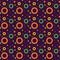 Vector seamless pattern of colorful circles isolated on violet background.