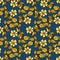 Vector seamless pattern colorful design of abstract lined yellow flowers on blue background