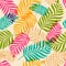 Vector seamless pattern of colorful palm tree leaves. Nature org