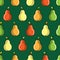 Vector seamless pattern with colorful pears; flat pear icons.