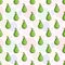 Vector seamless pattern with colorful pears; flat pear icons.