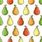 Vector seamless pattern with colorful pears; flat pear icons.