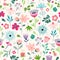 Vector Seamless pattern with colourful cute flowers and plants