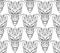 Vector seamless pattern with contour roaring dragons on white background. Fantasy texture with outline predator in row f