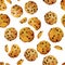 Vector seamless pattern cookies with chocolate watercolor hand d