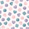 Vector seamless pattern. Coral, emerald, purple chocolate candies isolated on white
