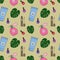 Vector seamless pattern of cosmetics.Creams, lipstick, nail polish, face masks.