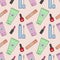 Vector seamless pattern of cosmetics.Sketch a fashionable banner.