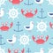 vector seamless pattern with crab, anchor, seagull, helm