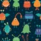 Vector seamless pattern of cute aliens for children