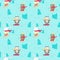 Vector seamless pattern with cute animals snowboarding
