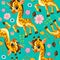 Vector seamless pattern with cute baby giraffe