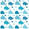 Vector seamless pattern with cute blue whales