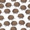 Vector seamless pattern with cute cartoon echidna and dots.