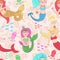 Vector seamless pattern with cute colorful mermaids.