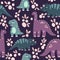 Vector seamless pattern with cute dinosaurus in flat cartoons style. Childish repeated background with funny dinosaurs in kids doo