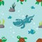 Vector seamless pattern with cute diving aligator. Creative vector childish background for fabric, textile, nursery wallpaper,