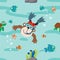 Vector seamless pattern with cute diving monkey. Creative vector childish background for fabric, textile, nursery wallpaper,