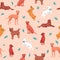 Vector seamless pattern with cute dogs isolated on beige