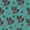 Vector seamless pattern with a cute fluffy animal raccoon