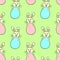 Vector seamless pattern with cute funny color easter bunnies with egg shaped frames. Spring holiday background, texture