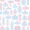 A vector seamless pattern with cute gifts.