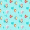 Vector seamless pattern with cute ice skating animals