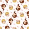 Vector seamless pattern of cute little boy and girl begging for sweets