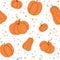 Vector seamless pattern with cute pumpkins. Autumn vegetables digital paper. Flat style orange squash ornament. Funny veggie