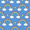 Vector seamless pattern with cute rainbows, clouds and stars