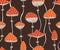 Vector seamless pattern with cute red fly-agaric amanita mushrooms. Doodle style wallpaper or fabric design.