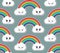 Vector seamless pattern with cute smiling rainbow and cloud faces.