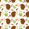 Vector Seamless Pattern with Cute Snails, Mushrooms, Berries and Leaves