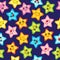 Vector seamless pattern with cute stars. Joyful design with star ornaments in various sizes and colors
