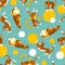 Vector seamless pattern with cute trained tigers and balls.