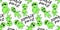 Vector seamless pattern with cute zombies in cartoon flat style. Zombie party - lettering. Halloween textures