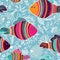Vector seamless pattern with decorative fishes. Colorful sea backdrop