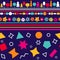 Vector seamless pattern with decorative flowers and geometric figures. Colorful baby wallpaper