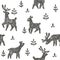 Vector seamless pattern with deer herd in forest. Hand drawn tex